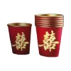 Red Double Happiness disposable paper cups, thickened and heat-resistant for wedding banquets, 100 pieces each Item Picture
